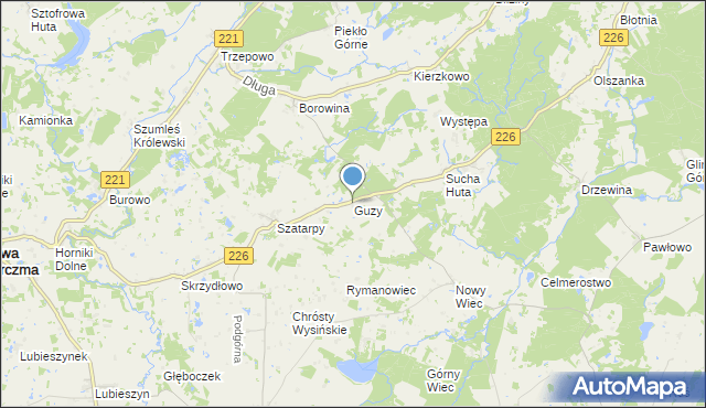 mapa Guzy, Guzy gmina Nowa Karczma na mapie Targeo